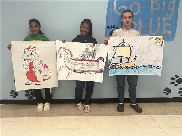 Mrs. Rodgers English IV students and their Beowulf projects.